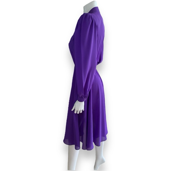 MS CHAUS DEEP PURPLE LONG SLEEVE SHIRT DRESS. WOMEN’S SIZE 4 PETITTE - Picture 4 of 7